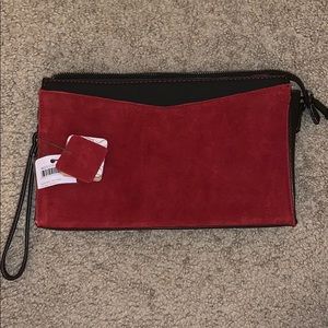 Bata clutch/bag red suede with leather